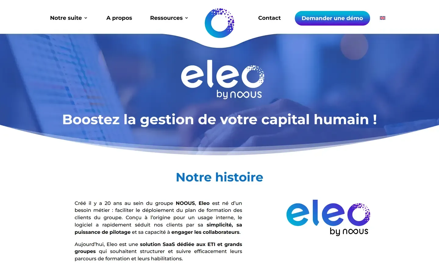 Page d'accueil d'Eleo : le logiciel de gestion de la formation édité par NOOUS.